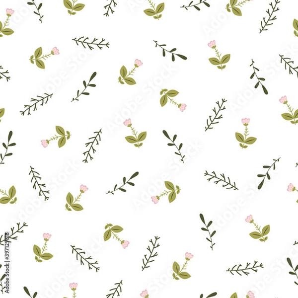 Obraz Vector minimalistic pattern with pink flowers on a white background