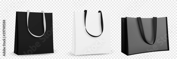 Fototapeta Shopping bag design. Black and white tote shopping bags identity mock-up item template transparent background.