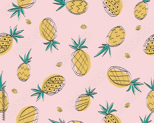 Fototapeta Abstract and doodle seamless pattern with Pineapples. Pineapples pattern vector good for wrapping paper, home decor, packaging, T-shirt, textile fabric print, poster, banner design and more.