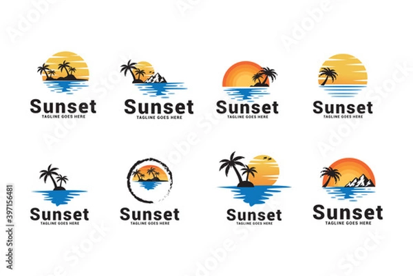 Fototapeta Sunset logo icon vector template.