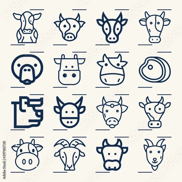 Obraz Simple set of cattle related lineal icons.
