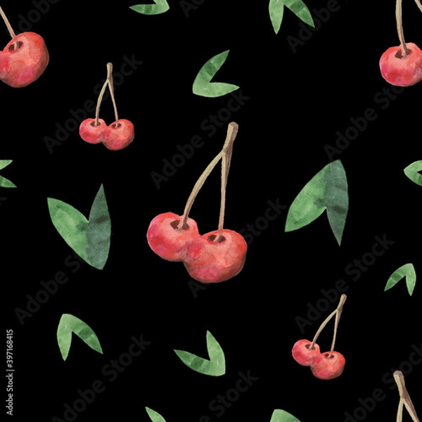 Obraz cherries pattern on black background 