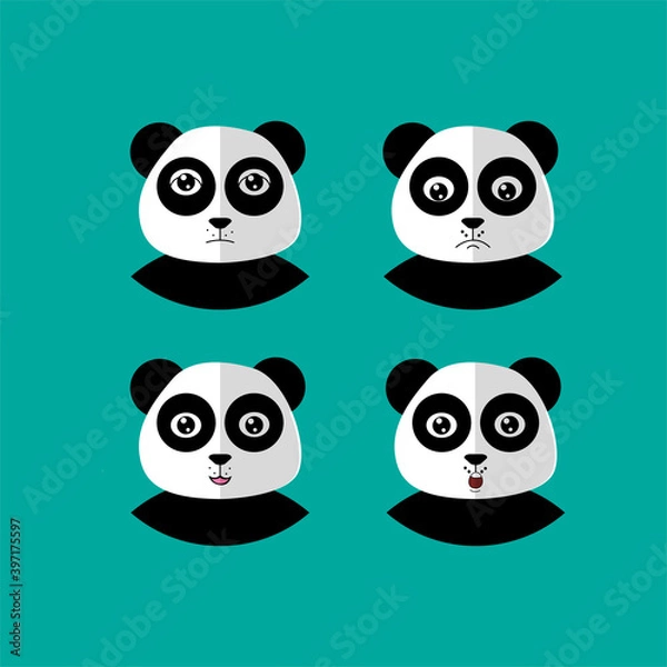 Fototapeta Set Animal Cute Panda Icon Vector Flat Background