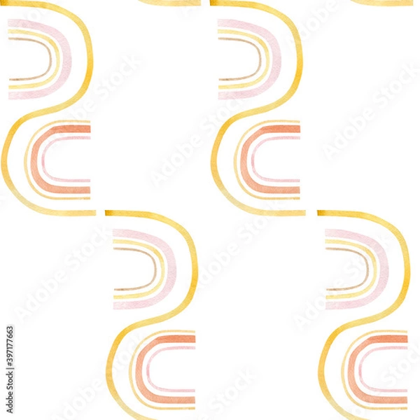 Fototapeta Watercolor seamless pattern boho rainbow minimalism. Abstract aesthetic collage modern background, for wall decoration, kids room decor, wallpaper, textile fabric.