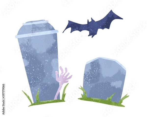 Obraz ハロウィンの蝙蝠の飛ぶゾンビが出てくるお墓