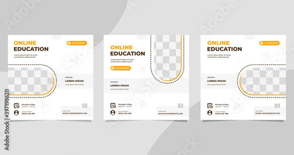 Fototapeta Set of minimalist background with half ellipse frame. Suitable for social media post template, Online education, Business webinar, and Other Seminar