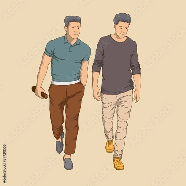Fototapeta VECTOR ILLUSTRATION OF TWO MEN WALKING AND CONCERNING WITH CHANGE COLOR ON THE FILE LAYER