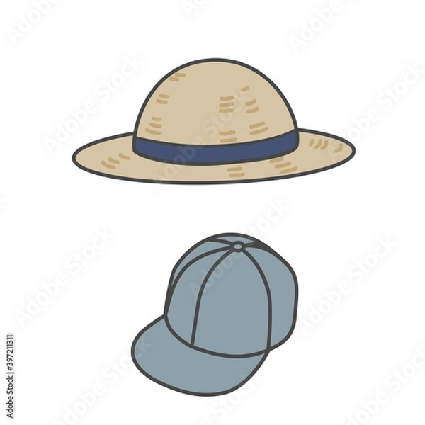 Fototapeta 麦わら帽子、キャップのベクターイラスト