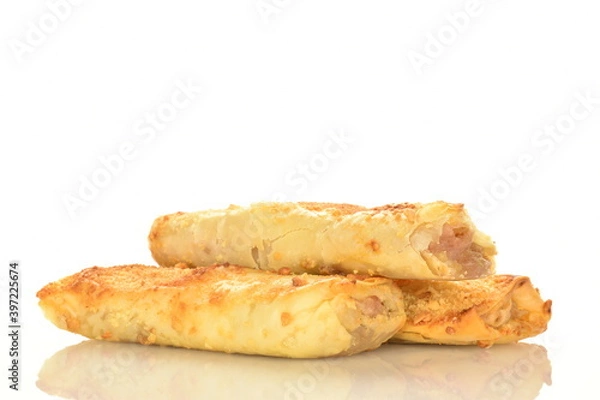 Fototapeta Homemade apple mini strudel, close-up isolated on white.