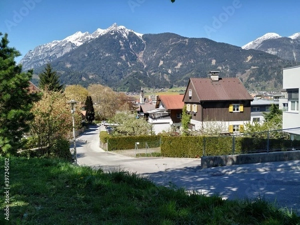 Fototapeta Empty streets in a small village surrounded by nature