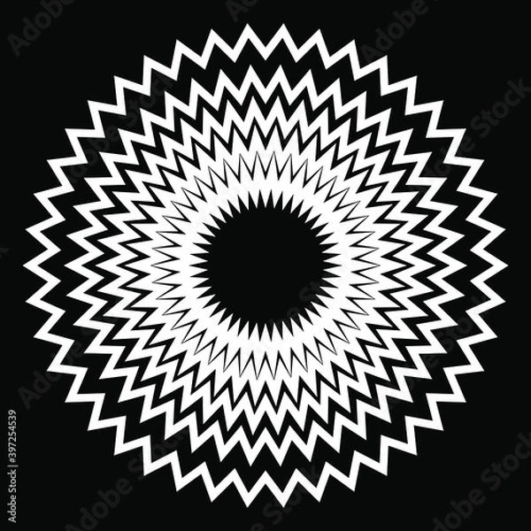 Obraz ornament with zigzag elements and circular white pattern isolated on black background