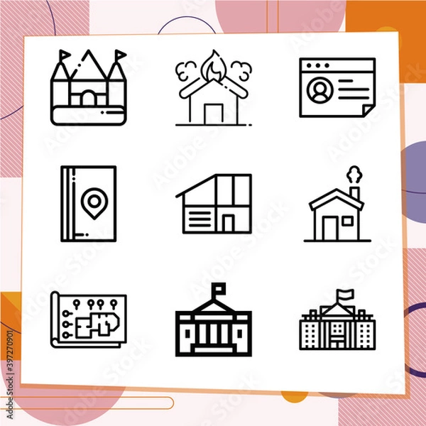 Fototapeta Simple set of 9 icons related to residence