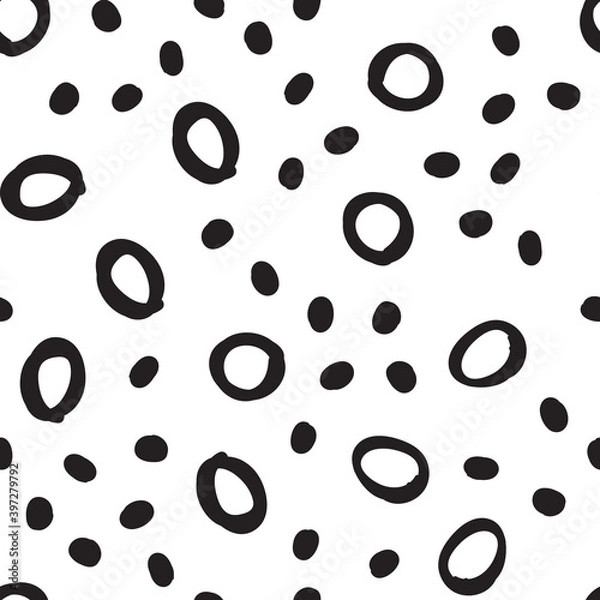 Obraz Doodle dots seamless pattern. Hand drawn circles background. Monochrome texture.