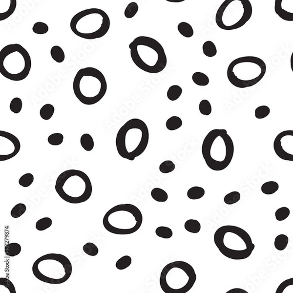 Obraz Doodle dots seamless pattern. Hand drawn circles background. Monochrome texture.