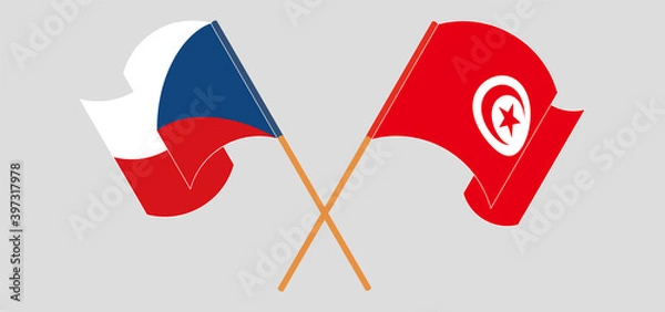 Obraz Crossed and waving flags of Czech Republic and Tunisia