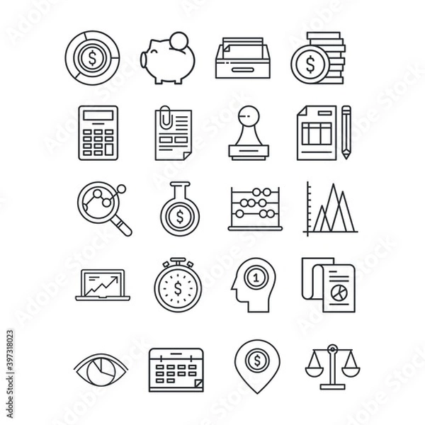 Fototapeta Budget, accounting icons set. Line vector illustration.