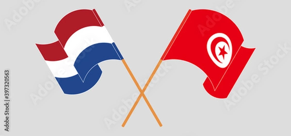 Fototapeta Crossed and waving flags of the Netherlands and Tunisia