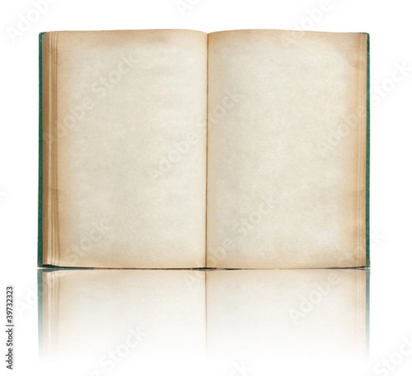 Fototapeta Old book open on reflect floor and white background