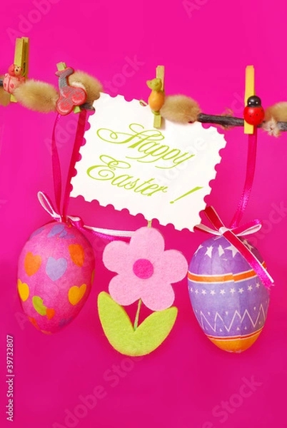 Fototapeta easter decoration with hanging eggs