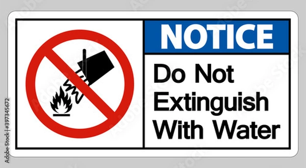 Fototapeta Notice Do Not Extinguish With Water Symbol Sign On White Background