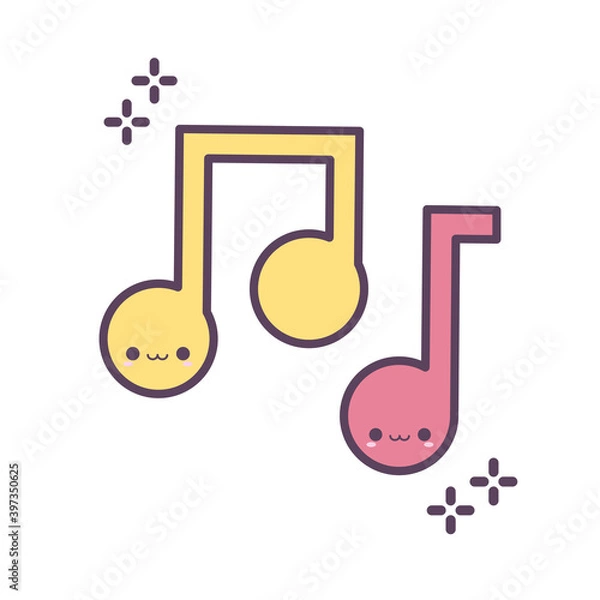 Fototapeta musicales notes of yellow and red color