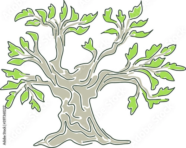 Fototapeta Cork oak tree made in decorative style