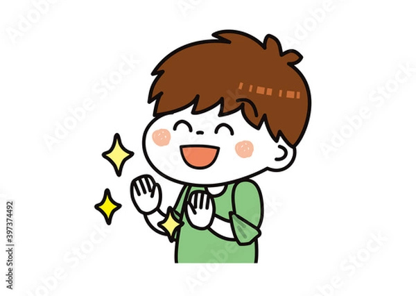 Fototapeta 感染症対策　手がピカピカな男の子