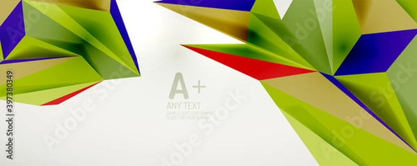 Fototapeta Vector triangle geometric backgrounds. Low poly 3d shape on light backdrop. Vector illustration for covers, banners, flyers and posters and other designs