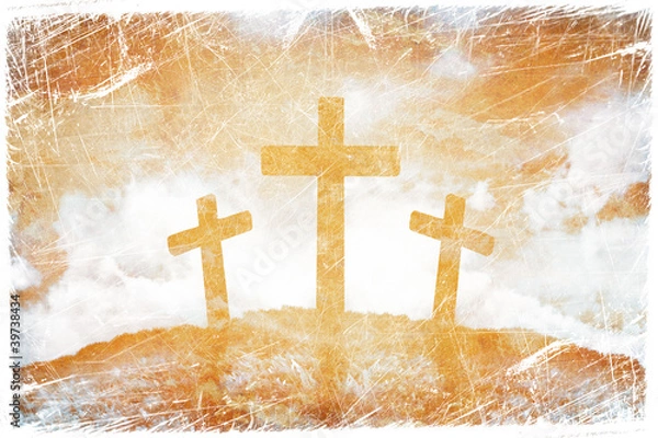 Fototapeta Silhouette of three crosses on a grunge background
