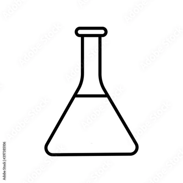 Fototapeta Triangular glass medical chemical flask for experiments, preparation of drugs in the laboratory, simple black and white icon on a white background.  illustration