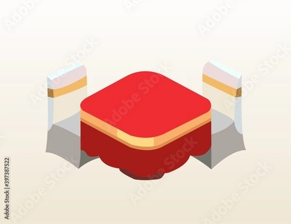 Obraz Vector of a table with red cover and two seats on white background
