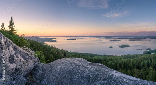 Obraz Scenic landscape with lake and sunset at evening in Koli, national park, Finland