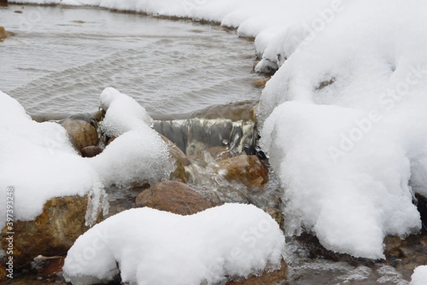 Obraz mountain stream after snowfall and frost