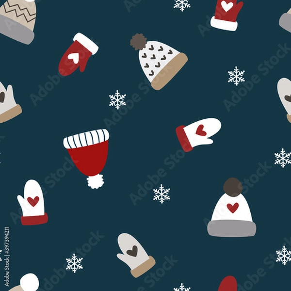 Obraz Cute Winter Wool Hat & Gloves Seamless Pattern