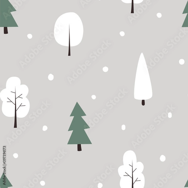 Obraz Cute Winter Tree & Snow Seamless Pattern