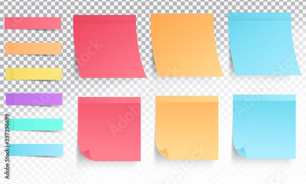Fototapeta collection of different colored sticky notes with shadow