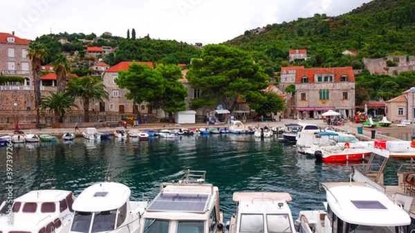 Obraz Sipan Island near Dubrovnik Croatia. boats docked at the port of Sipan island