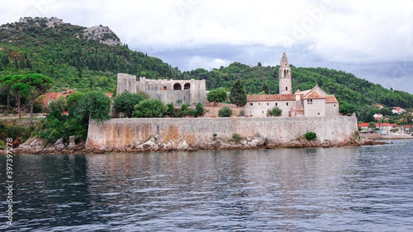 Obraz Panoramic view of Lopud Island views from the boat. view of the Lopud Island near Dubrovnik from the boat