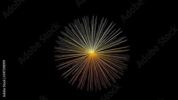Fototapeta Yellow  Stick Light Abstract Object in Dark Background. 3D Simple Background Illustration of Firework