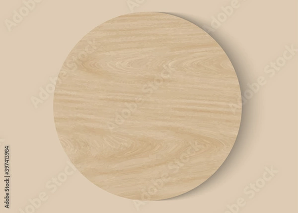 Fototapeta Top view of circle wood stage podium product background 3d vector illustration. Wooden circular podium for product background advertising.