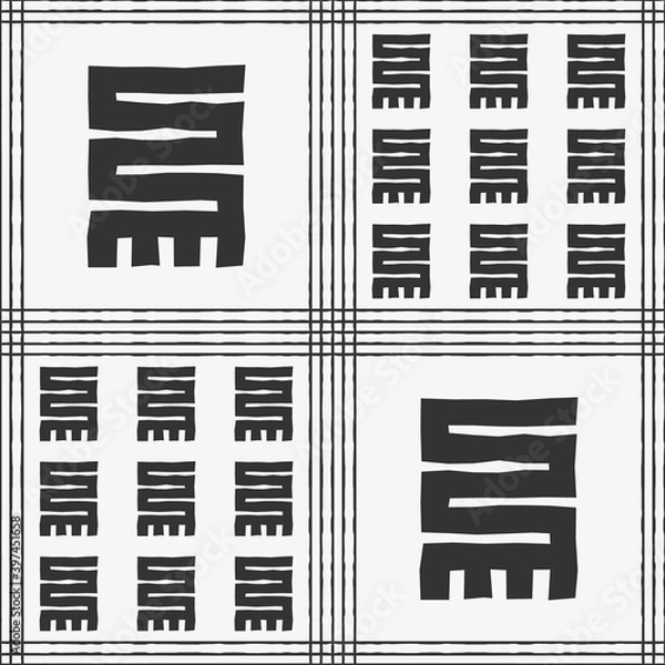 Fototapeta Seamless vector authentic fabric pattern with african adinkra symbols for your project