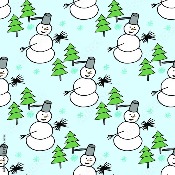 Fototapeta seamless pattern with snowman