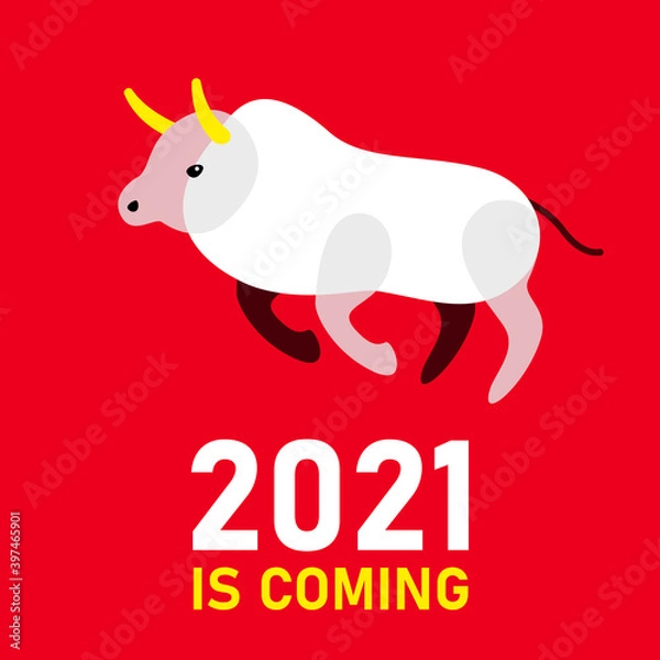 Fototapeta Bull Taurus 2021 Happy New Year, Chinese New Year red background vector EPS 10