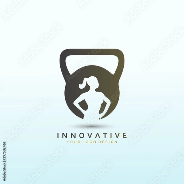 Obraz Fitness dumbbell icon, ladies physical fitness logo design, Fitness Logo Images, Stock Photos & Vectors