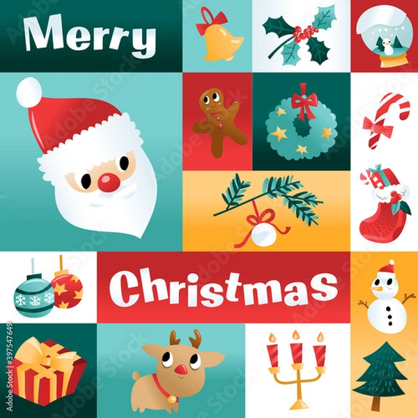 Fototapeta Fun Cartoon Christmas Holiday Mosaic Decoration