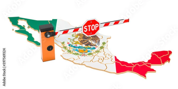 Fototapeta Border close in Mexico. Customs and border protection concept. 3D rendering