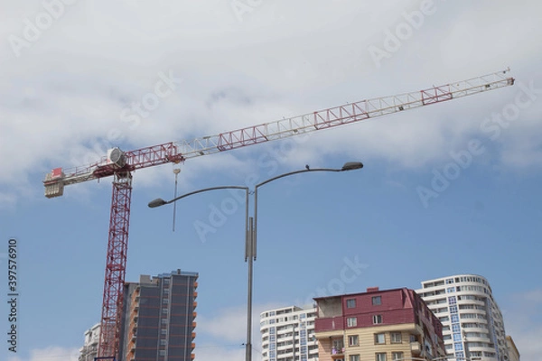 Fototapeta View of modern new buildings of skyscrapers. Construction of a new apartment building