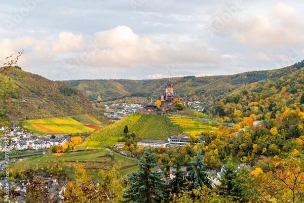 Obraz View of Reichsburg with beautiful autumn surrounding, Cochem, Rhineland-Palatinate, Germany
