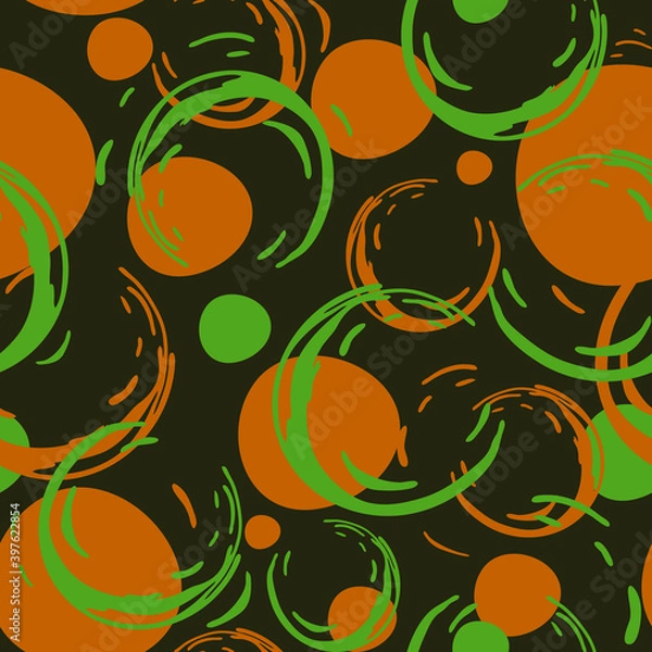 Fototapeta Seamless vector pattern with stain texture on brown background. Artistic retro bubble wallpaper design. Decorative spilled paint fashion textile.
