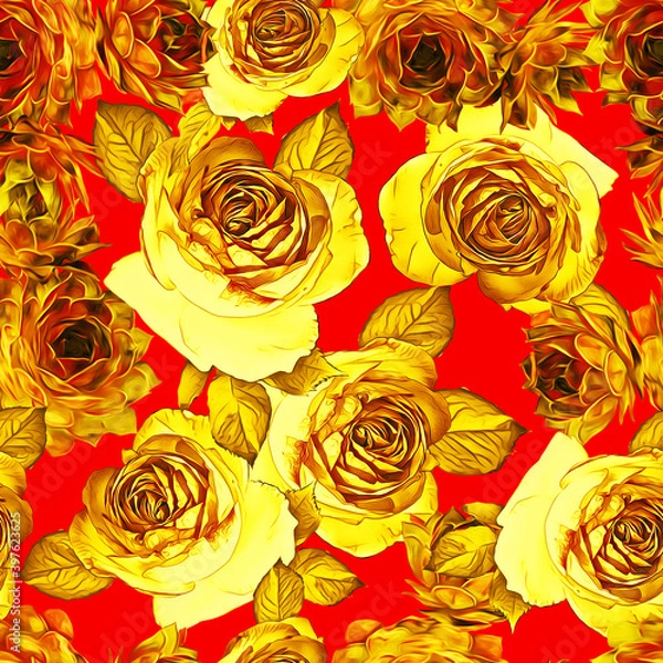 Fototapeta Cactuses and rose flowers seamless pattern.